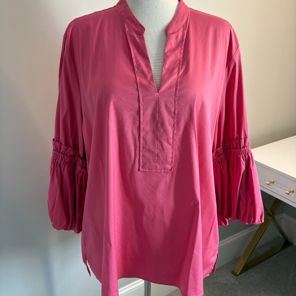 Chico’s Size XXL (Size 20) Pink Popover Blouse Balloon Sleeves Tunic